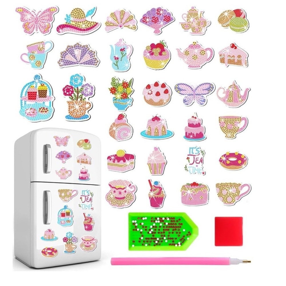 Diamond Painting Magnets 30 Pcs Afternoon Tea Time Theme Mini DIY Craft Art